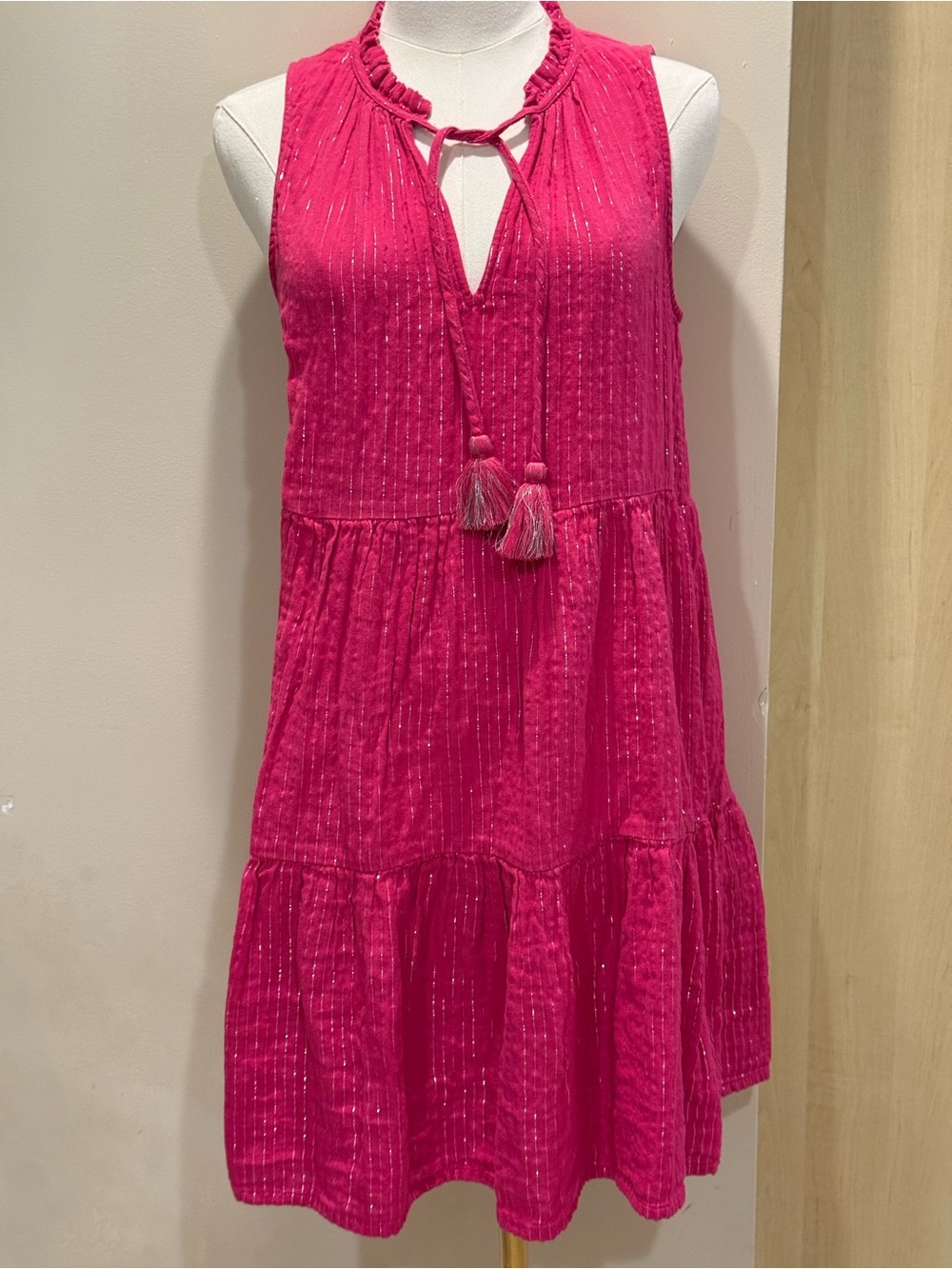 J. Crew Fuchsia Pink Sleeveless Mini Dress with Tassel Tie